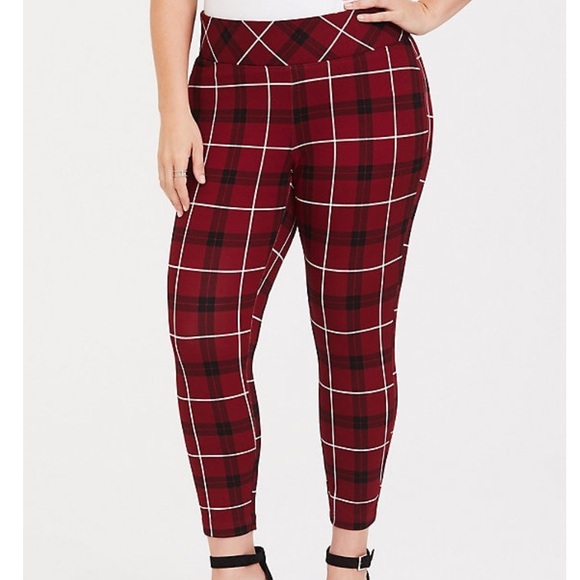 torrid Pants - Torrid Red Plaid Ponte Stretch Pull-On Crop Pants
